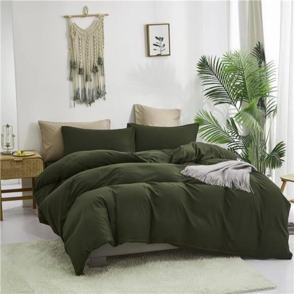Green Comforter Set Full Army Green Bedding Set Minimalist Bedding - Picture 2 of 7